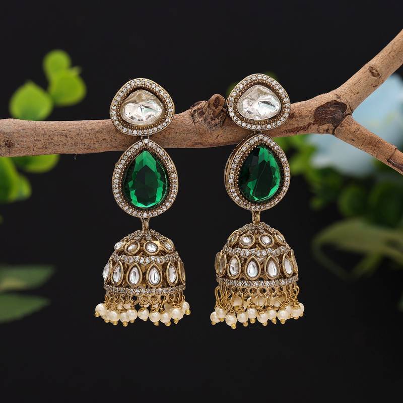 Green color american diamond earrings
