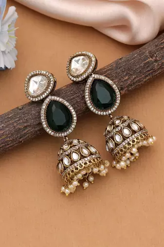 Green color american diamond earrings