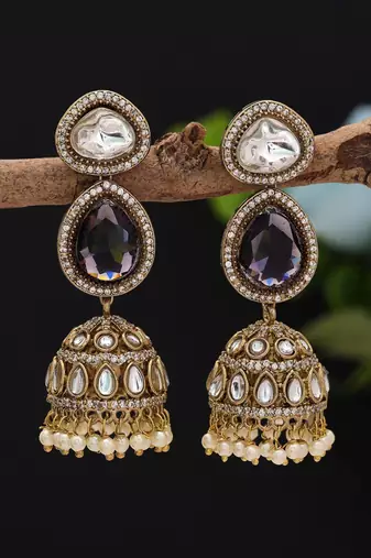 Purple color american diamond earrings