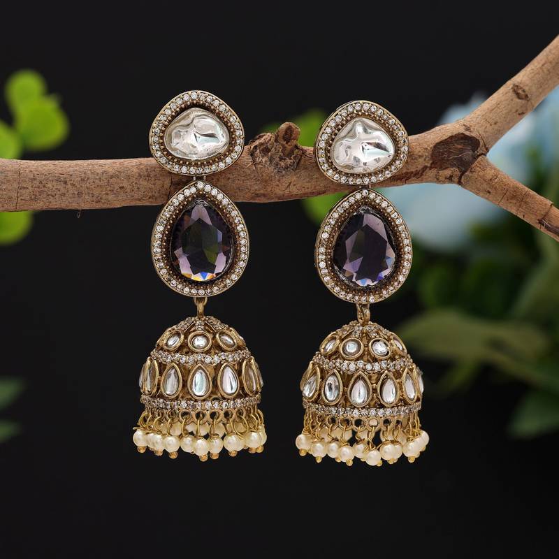 Purple color american diamond earrings