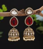 Red color american diamond earrings