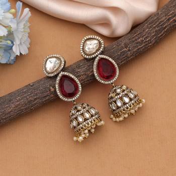 Red color american diamond earrings 2