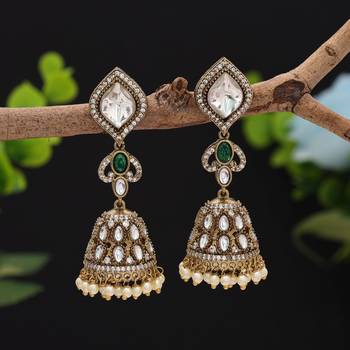 Green color american diamond earrings 1
