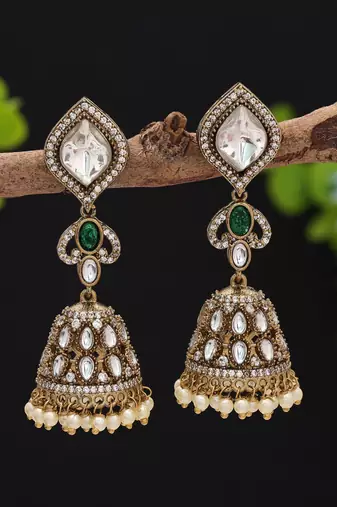 Green color american diamond earrings