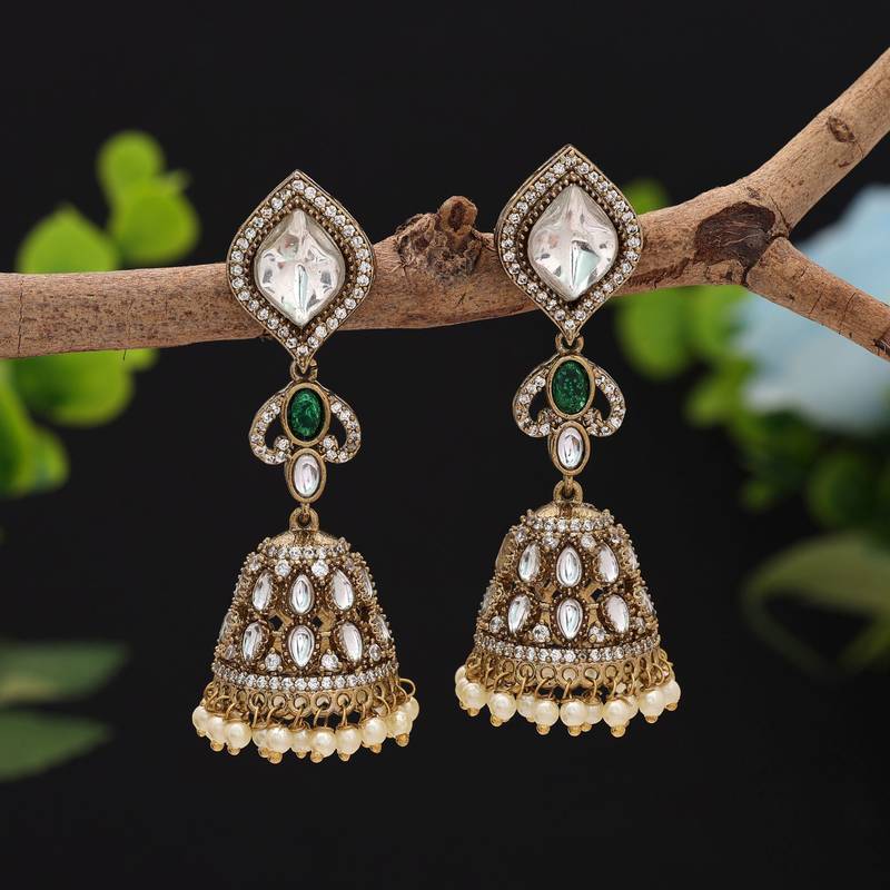 Green color american diamond earrings