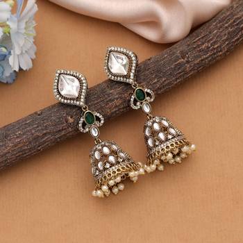 Green color american diamond earrings 2