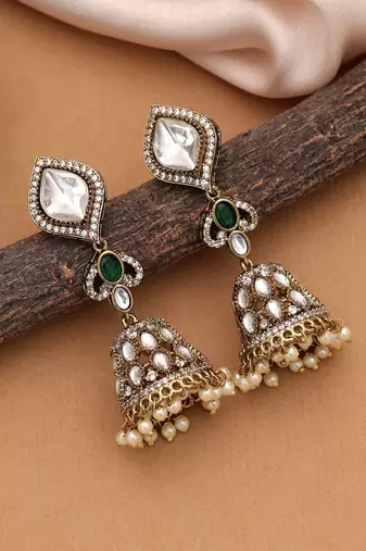 Green color american diamond earrings