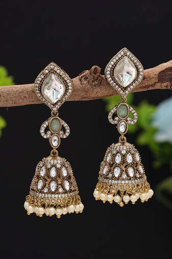 Pista green color american diamond earrings