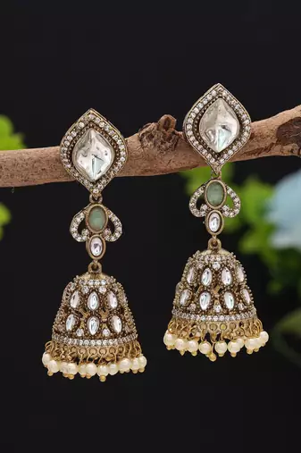 Pista green color american diamond earrings