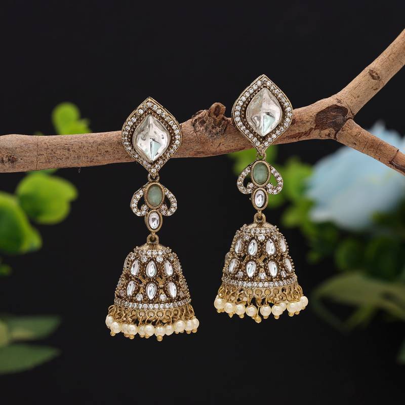 Pista green color american diamond earrings