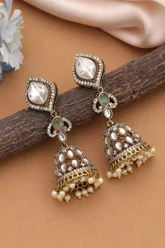 Pista green color american diamond earrings