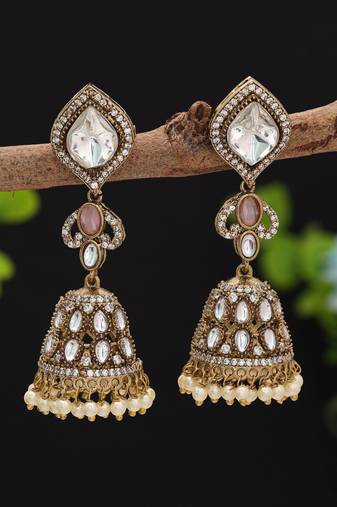 Light pink color american diamond earrings