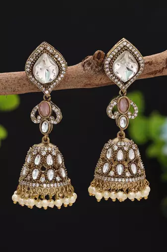 Light pink color american diamond earrings