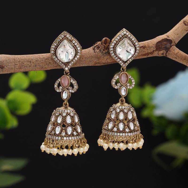 Light pink color american diamond earrings
