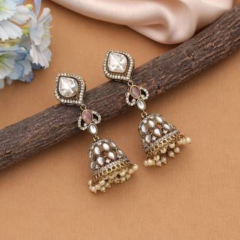 Light pink color american diamond earrings 2