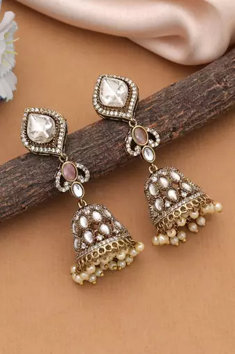 Light pink color american diamond earrings