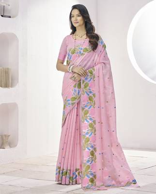 PINK linen silk blend saree for festive & party wear 1