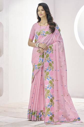 PINK linen silk blend saree for festive & party wear