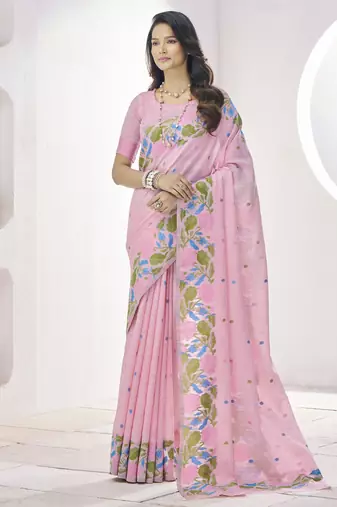 PINK linen silk blend saree for festive & party wear