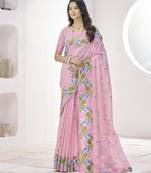 PINK linen silk blend saree for festive & party wear
