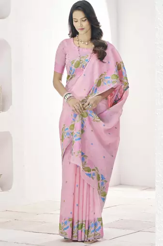 PINK linen silk blend saree for festive & party wear
