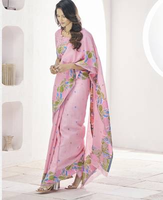 PINK linen silk blend saree for festive & party wear 3