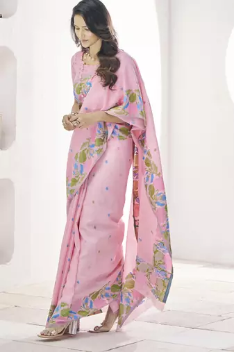 PINK linen silk blend saree for festive & party wear