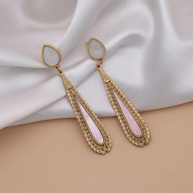 Light pink color matte gold earrings