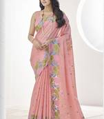 PEACH linen silk blend saree for festive & party wear