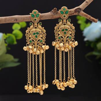 Green color long kasmiri earrings 1