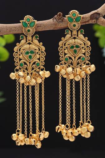 Green color long kasmiri earrings