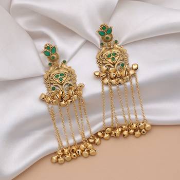 Green color long kasmiri earrings 2