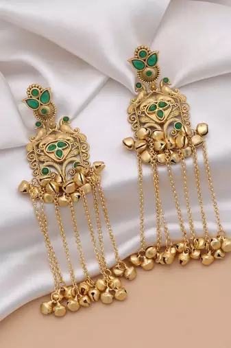 Green color long kasmiri earrings