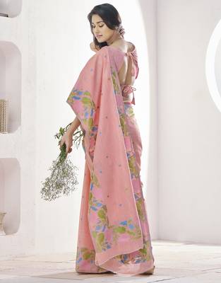 PEACH linen silk blend saree for festive & party wear 3