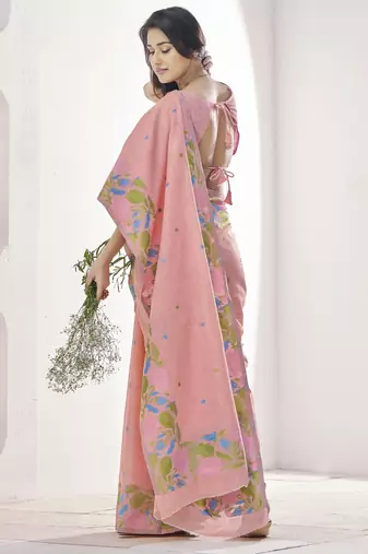 PEACH linen silk blend saree for festive & party wear
