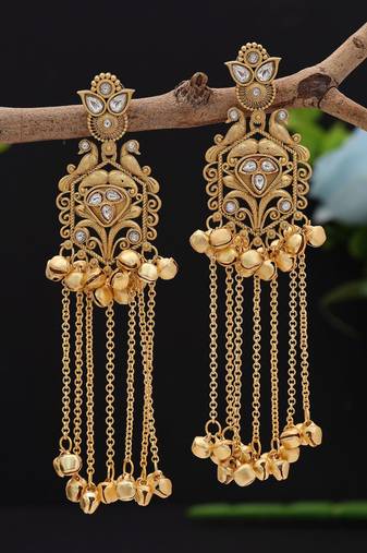 Gold color long kasmiri earrings