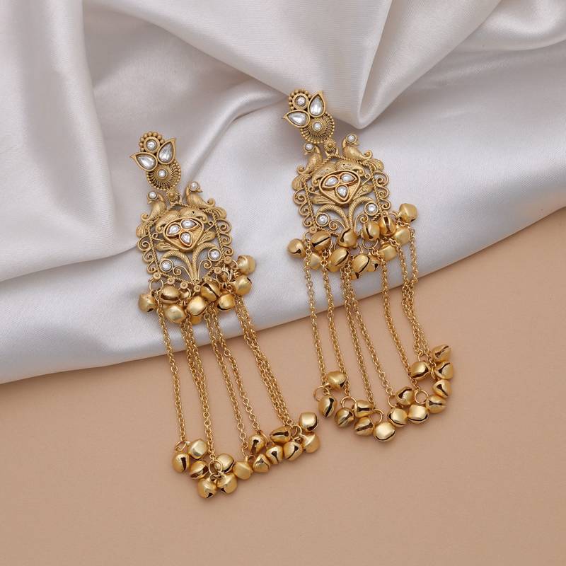 Gold color long kasmiri earrings