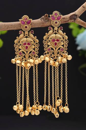 Rani color long kasmiri earrings