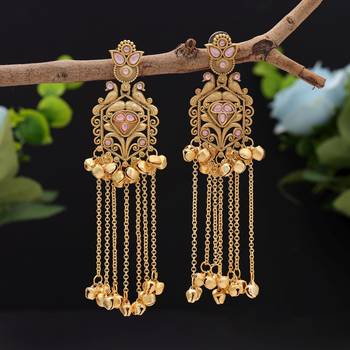 Light pink color long kasmiri earrings 1