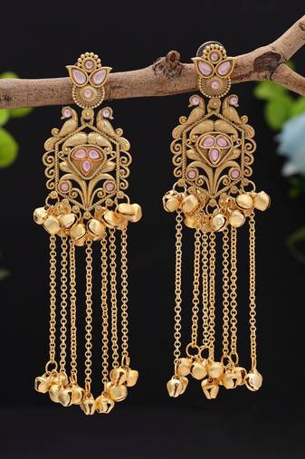 Light pink color long kasmiri earrings