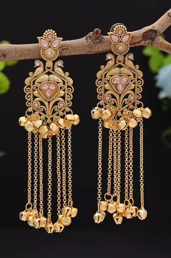 Light pink color long kasmiri earrings