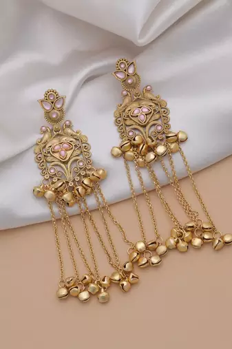 Light pink color long kasmiri earrings