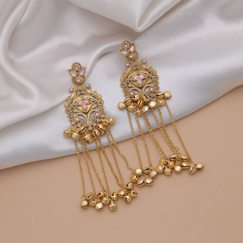 Light pink color long kasmiri earrings