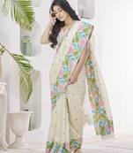 OFF WHITE linen silk blend saree for festive & party wear