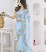 SKYBLUE linen silk blend saree for festive & party wear