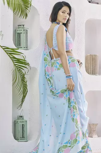 SKYBLUE linen silk blend saree for festive & party wear