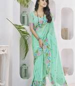 LIGHT GREEN linen silk blend saree for festive & party wear