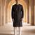 Mens silk blend black solid embroidered kurta