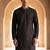 Mens silk blend black solid embroidered kurta