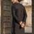 Mens silk blend black solid embroidered kurta